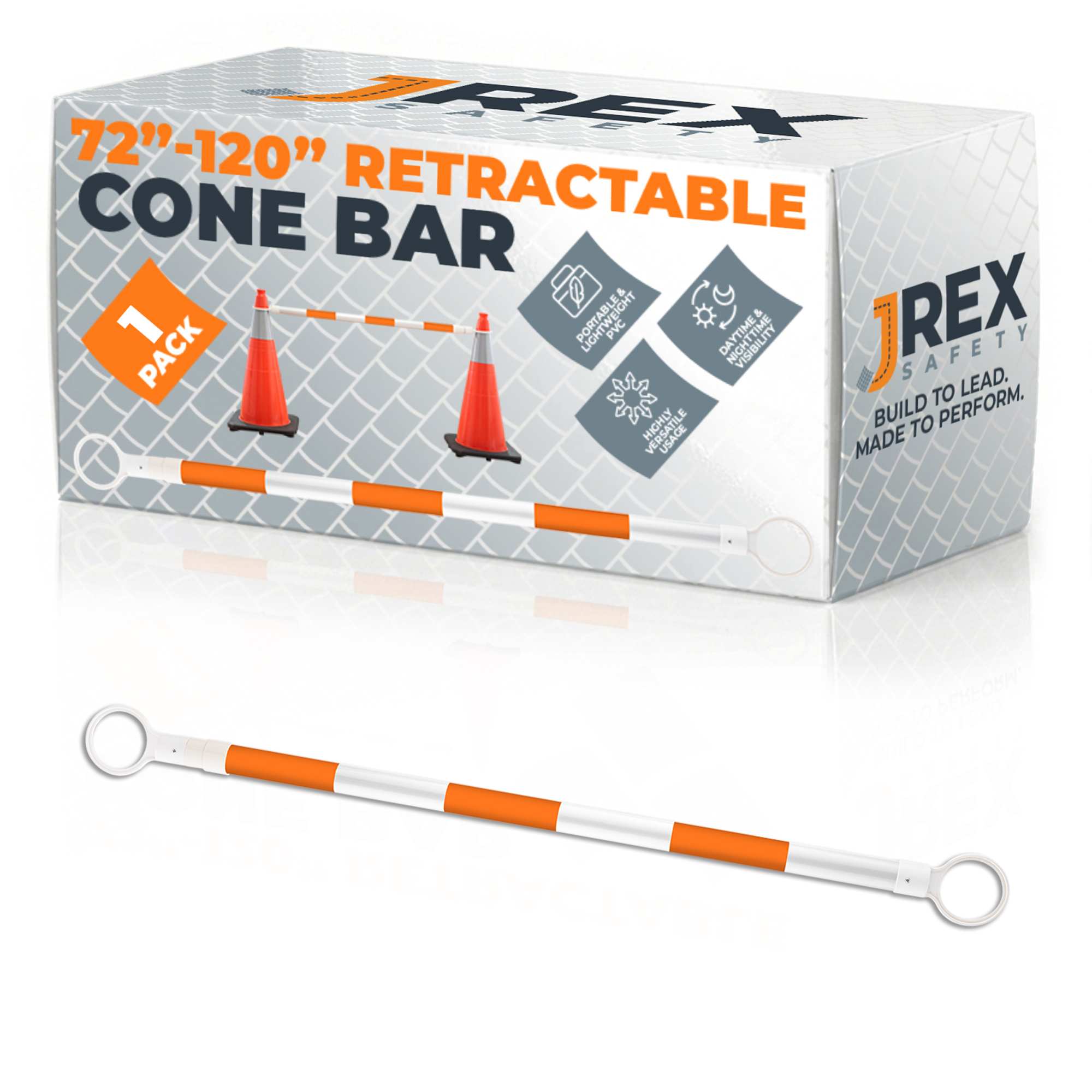 Retractable Cone Bar Orange/White - 72" to 120" Length